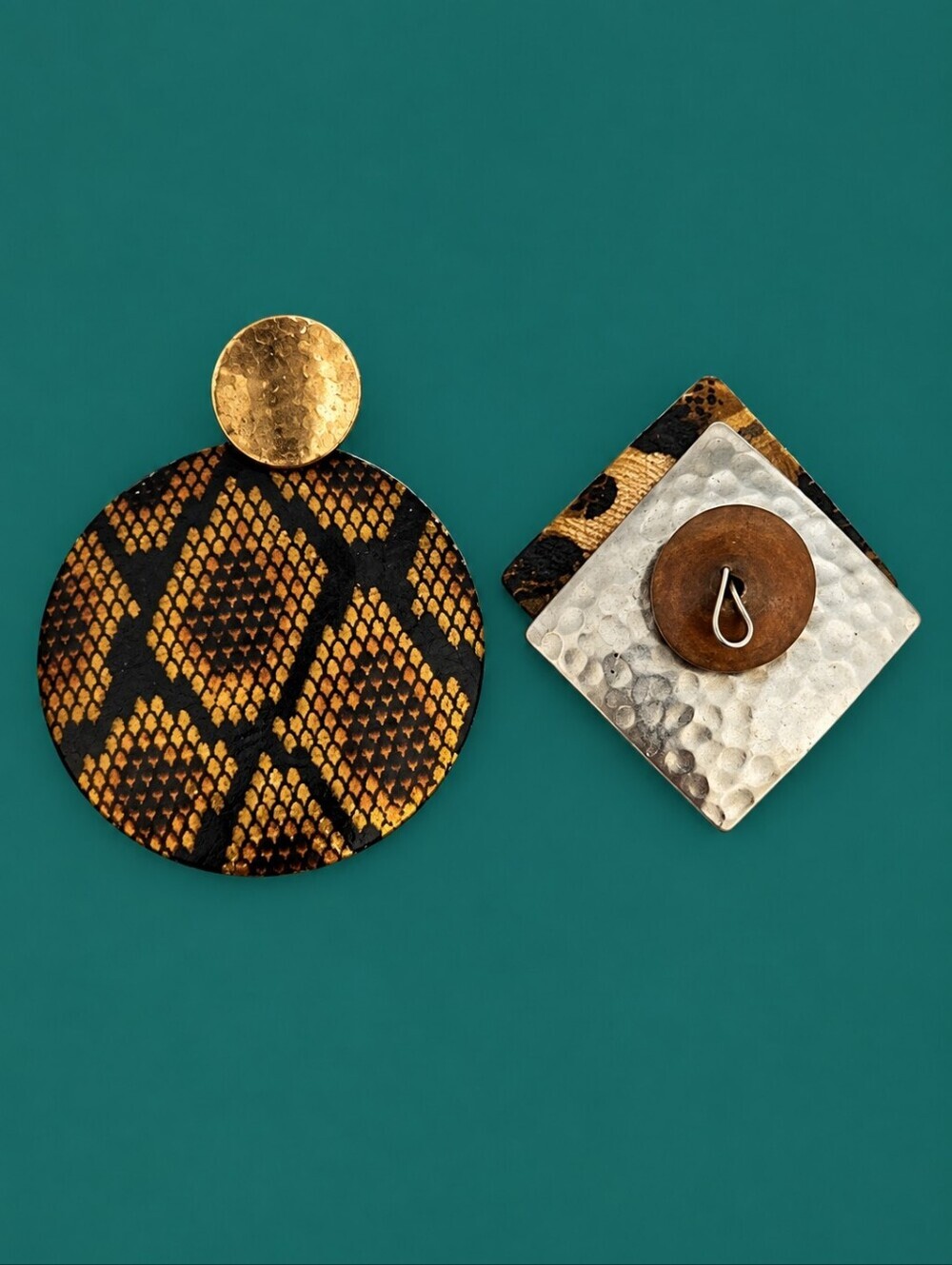 Vintage Mismatched Animal Print Metal Earrings